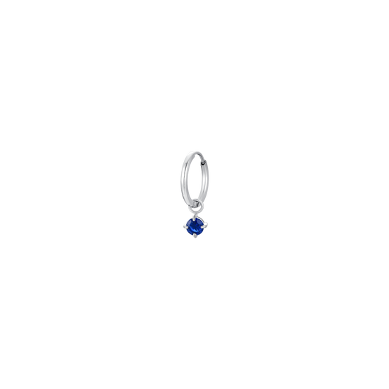 MONO ORECCHINI DONNA IN ACCIAIO CERCHIO CON ZIRCONE BLU