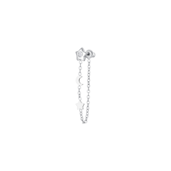 MONO ORECCHINO DONNA IN ACCIAIO, LUNA CON ZIRCONE BIANCO E STELLE