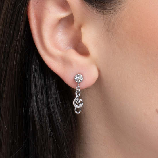 ORECCHINI DONNA IN ACCIAIO CON NOTA MUSICALE E ZIRCONE BIANCO
