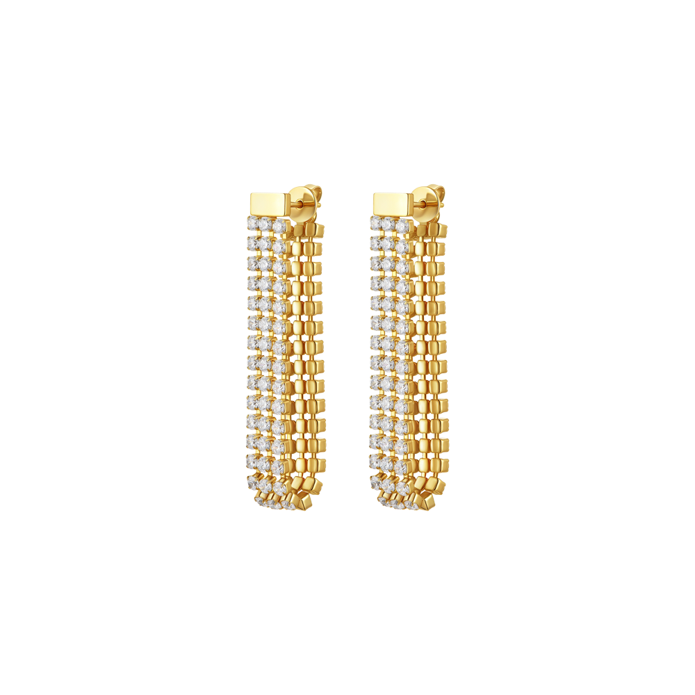 ORECCHINI TENNIS DONNA IN ACCIAIO IP GOLD CON ZIRCONI BIANCHI