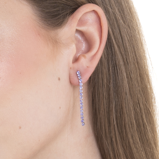 MONO ORECCHINO TENNIS DONNA IN ACCIAIO CON ZIRCONI LILLA