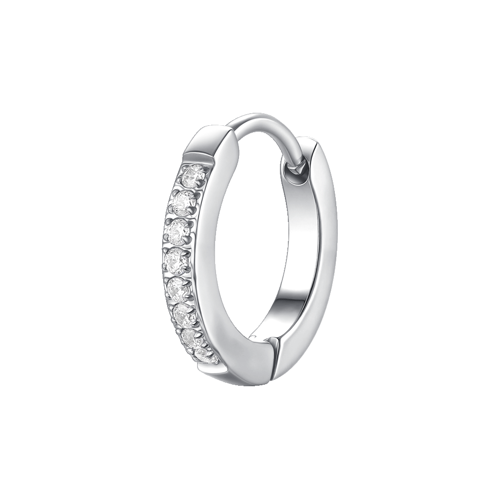 MONO ORECCHINI DONNA A CERCHIO IN ACCIAIO CON ZIRCONI BIANCHI