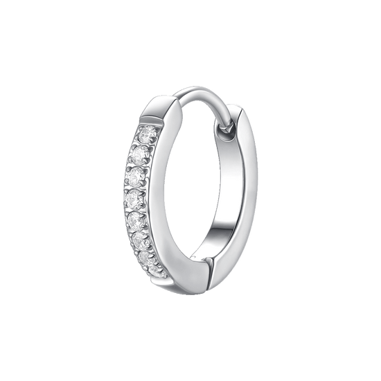MONO ORECCHINI DONNA A CERCHIO IN ACCIAIO CON ZIRCONI BIANCHI