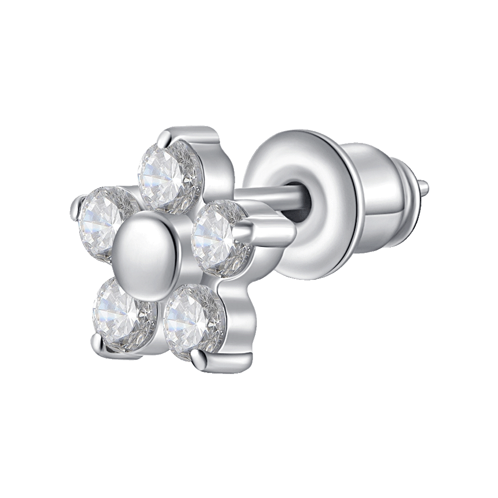MONO ORECCHINO DONNA IN ACCIAIO CON FIORE E PETALI ZIRCONE BIANCO