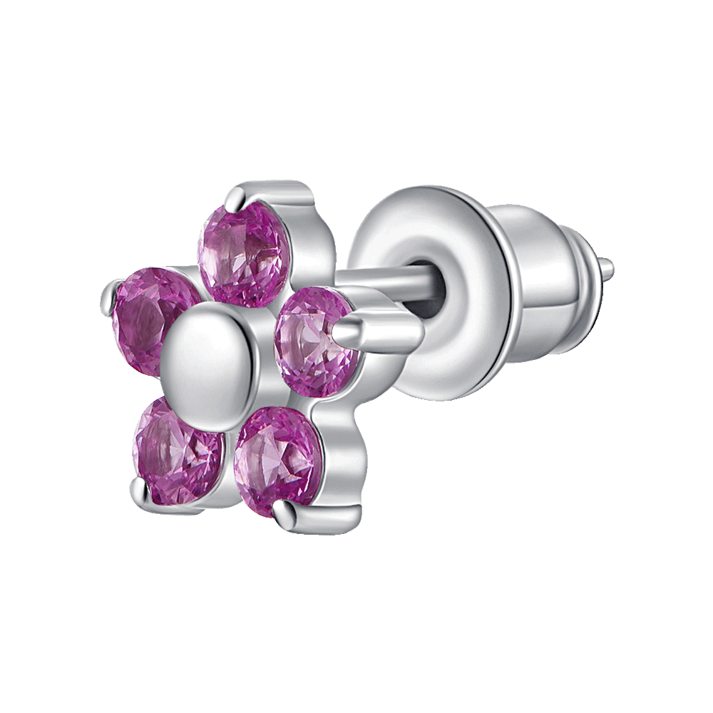 MONO ORECCHINO DONNA IN ACCIAIO CON FIORE E PETALI ZIRCONE MAGENTA