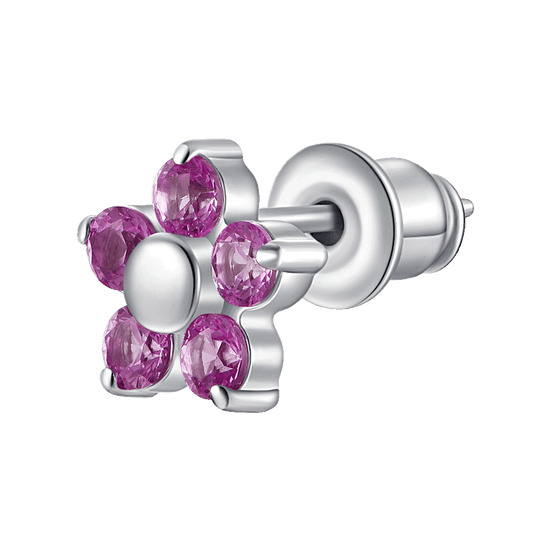 MONO ORECCHINO DONNA IN ACCIAIO CON FIORE E PETALI ZIRCONE MAGENTA