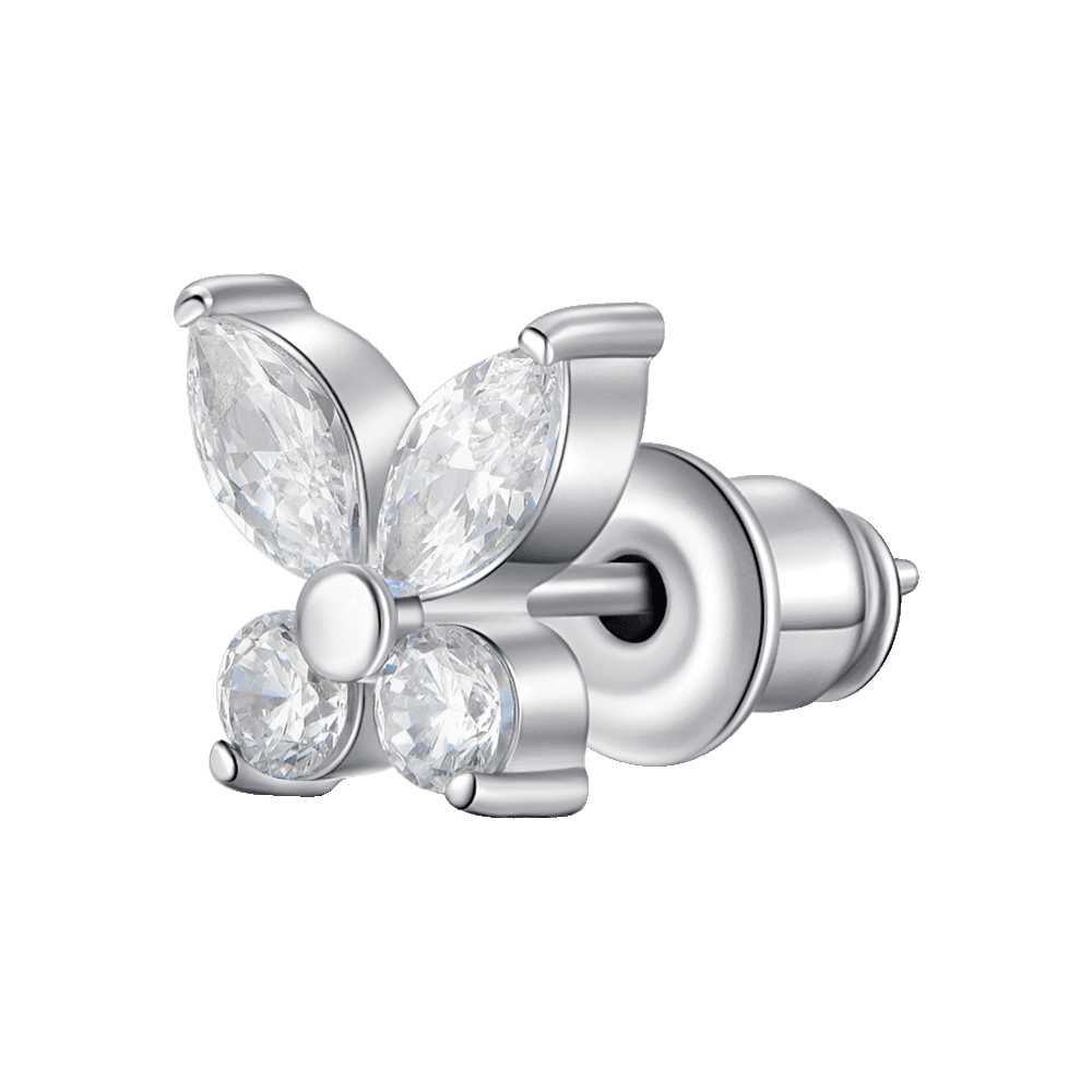 MONO ORECCHINO DONNA IN ACCIAIO CON FARFALLA CON ZICONE BIANCO