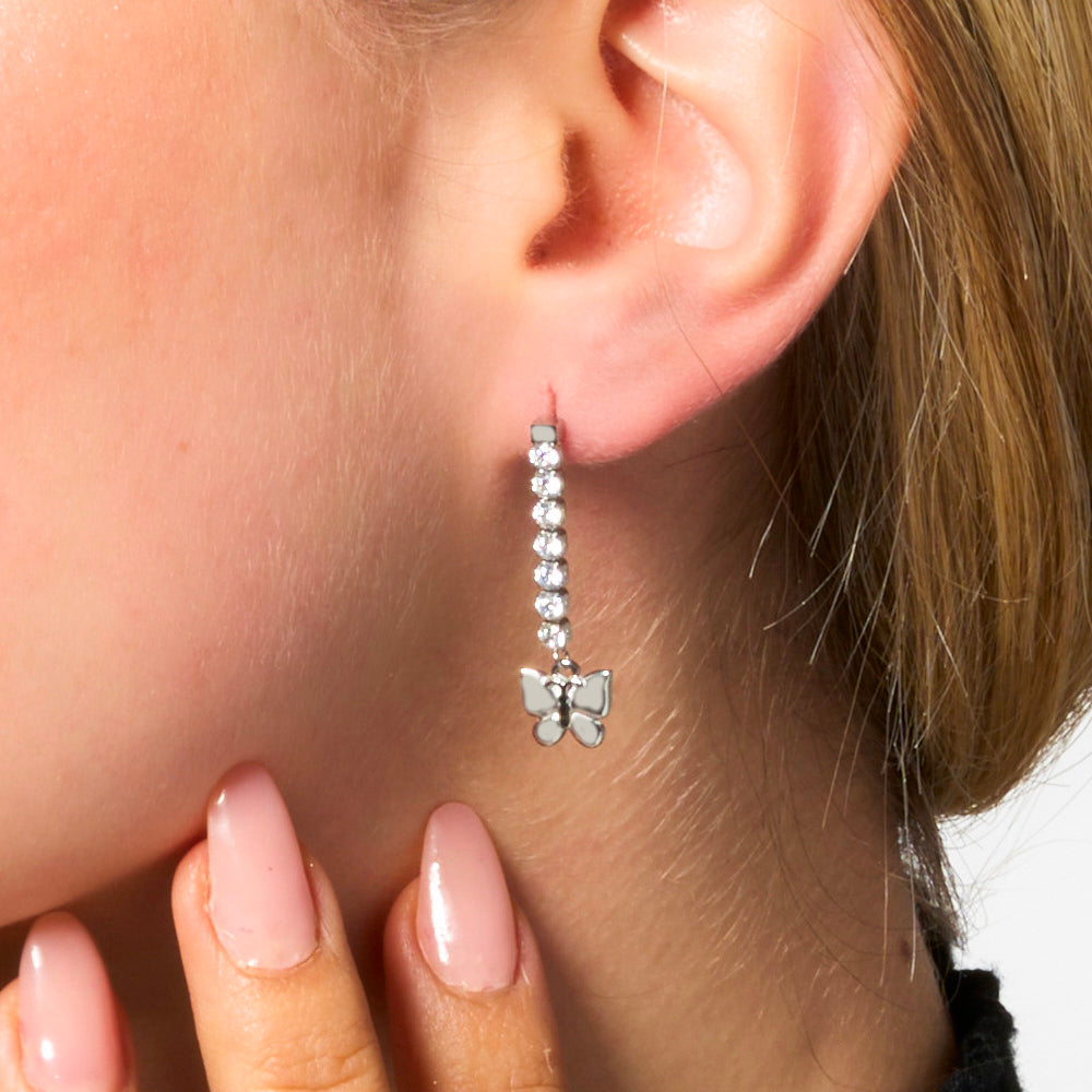 ORECCHINI DONNA IN ACCIAIO CON FARFALLA E ZIRCONI BIANCHI