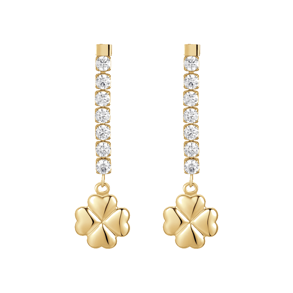 ORECCHINI DONNA IN ACCIAIO IP GOLD CON QUADRIFOGLIO E ZIRCONI BIANCHI