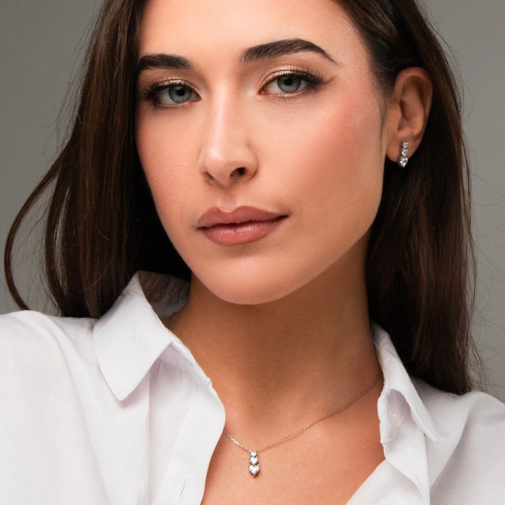 MONO ORECCHINO DONNA IN ACCIAIO CON CUORI CON ZIRCONI BIANCHI