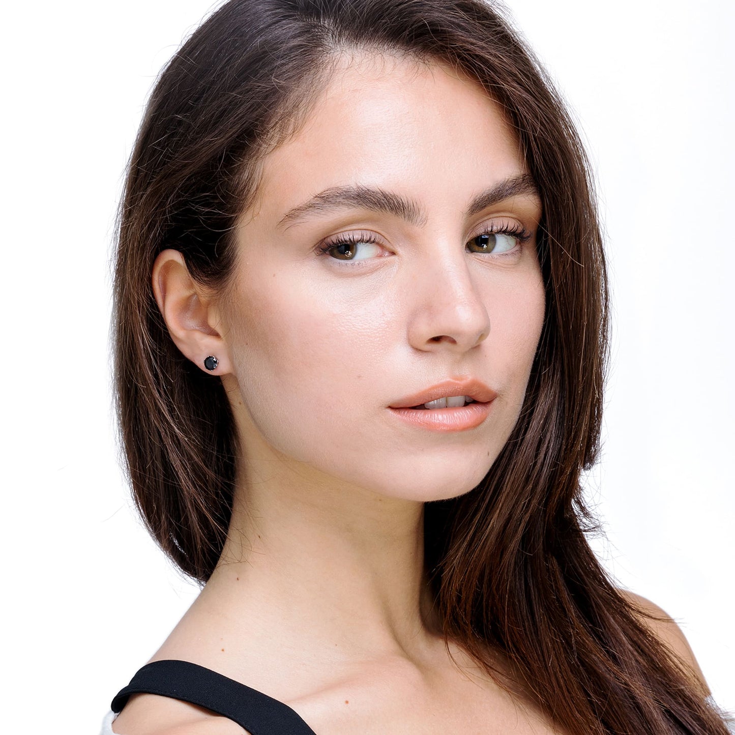 PENDIENTES DE FOCOS DE ACERO CON CRISTAL NEGRO
