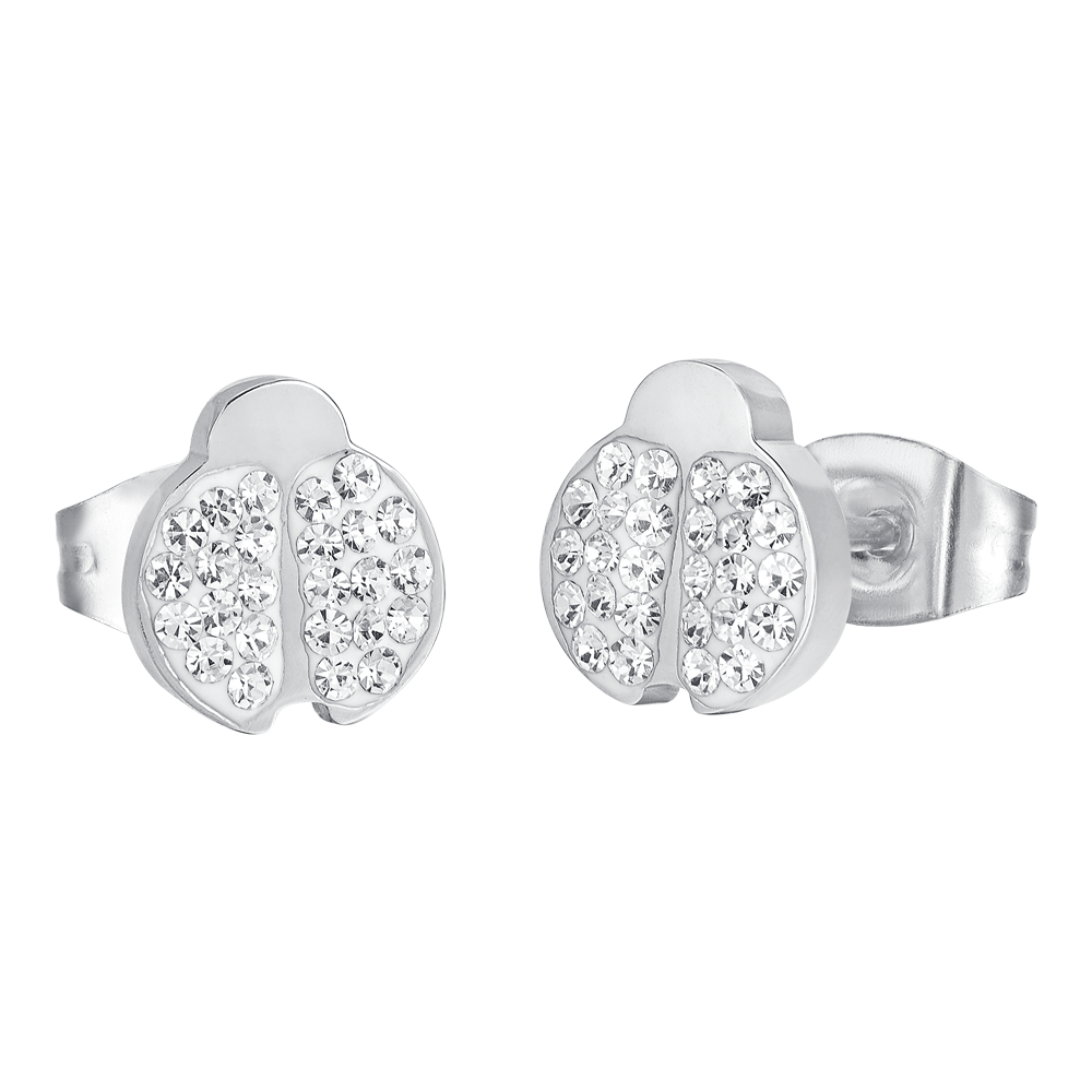 PENDIENTES DE ACERO PARA MUJER CON MARIQUITA Y CRISTALES