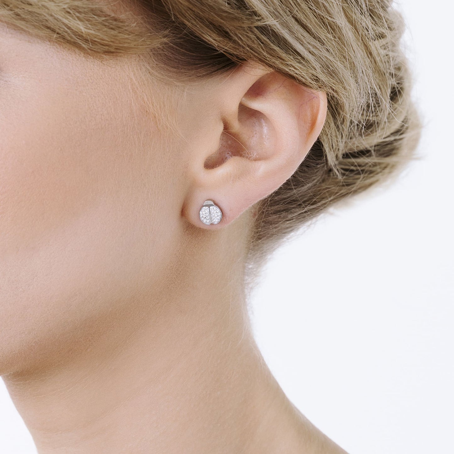 PENDIENTES DE ACERO PARA MUJER CON MARIQUITA Y CRISTALES
