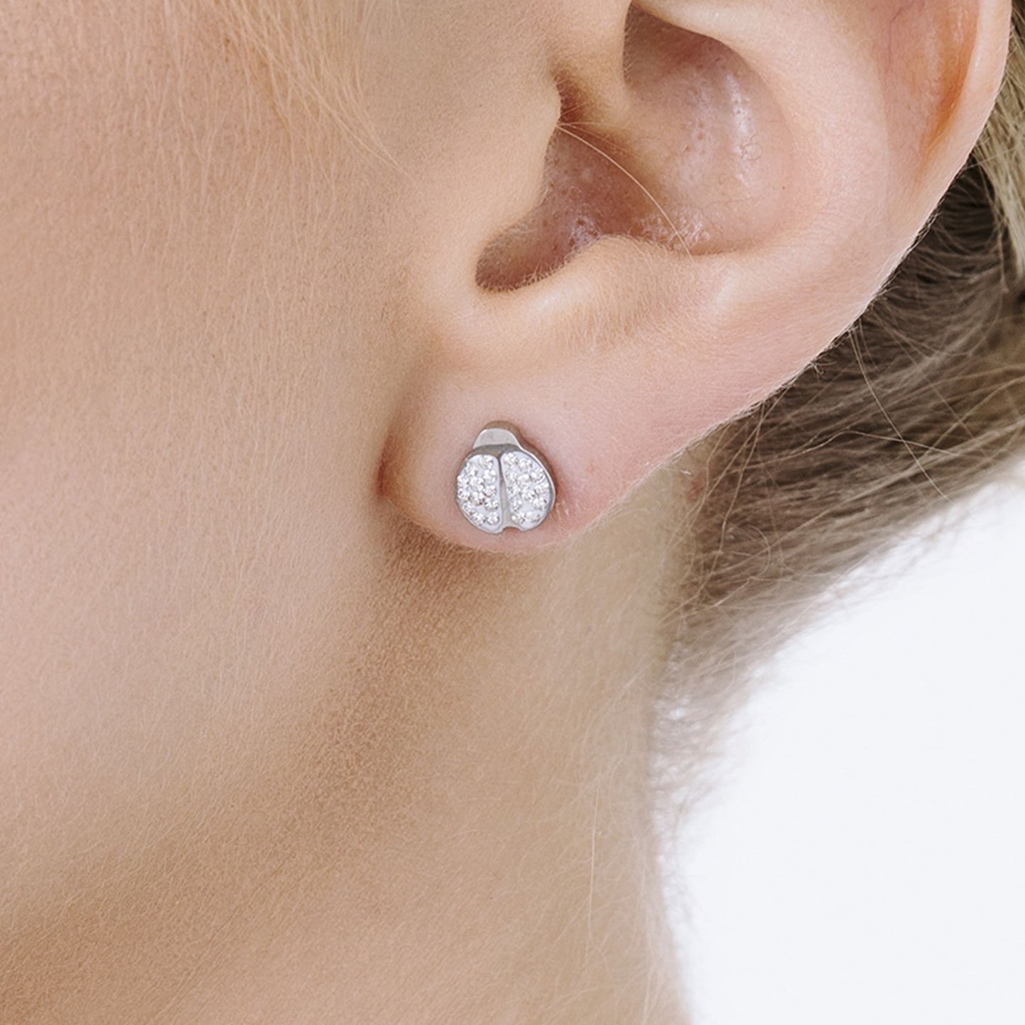 PENDIENTES DE ACERO PARA MUJER CON MARIQUITA Y CRISTALES