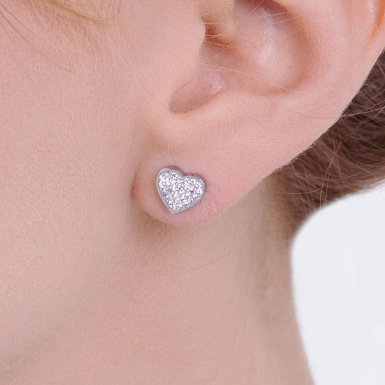 PENDIENTES DE ACERO PARA MUJER CON CORAZONES Y CRISTALES