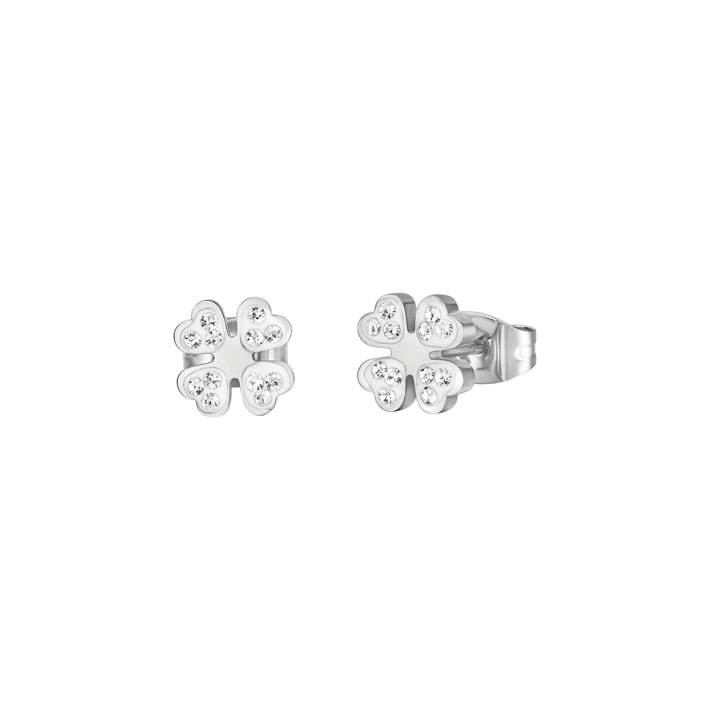 PENDIENTES DE ACERO PARA MUJER CON TRÉBOL DE CUATRO HOJAS Y CRISTALES