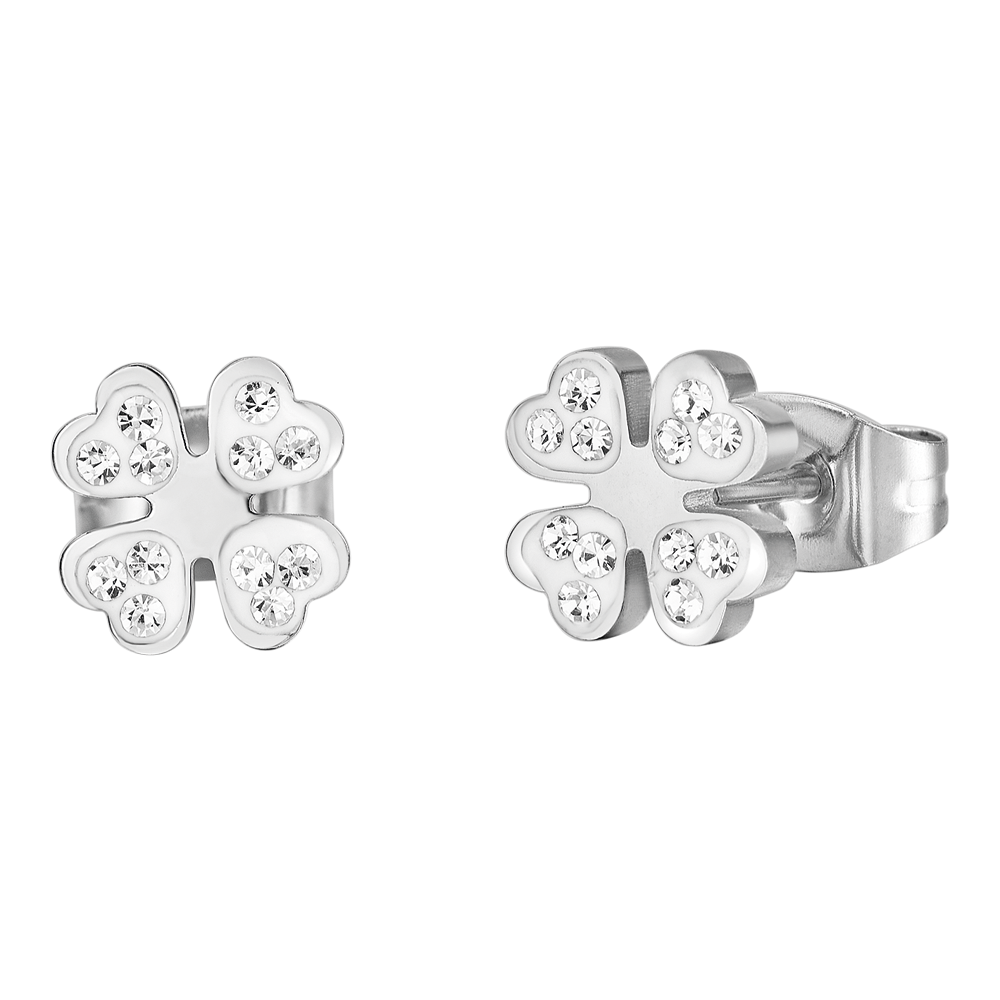 PENDIENTES DE ACERO PARA MUJER CON TRÉBOL DE CUATRO HOJAS Y CRISTALES