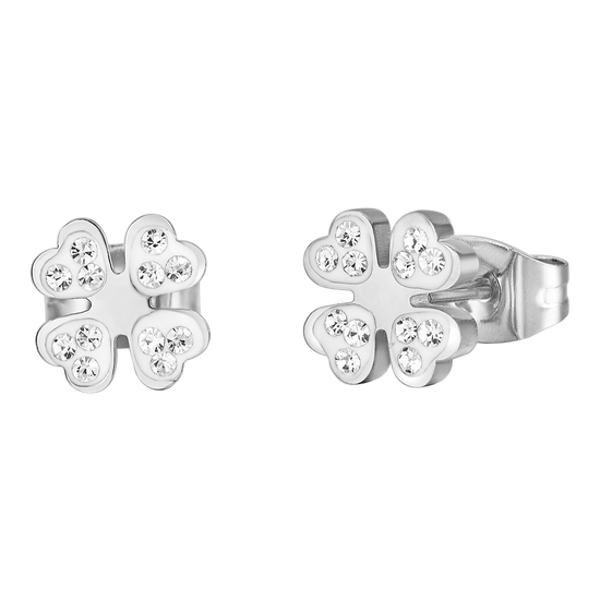 PENDIENTES DE ACERO PARA MUJER CON TRÉBOL DE CUATRO HOJAS Y CRISTALES