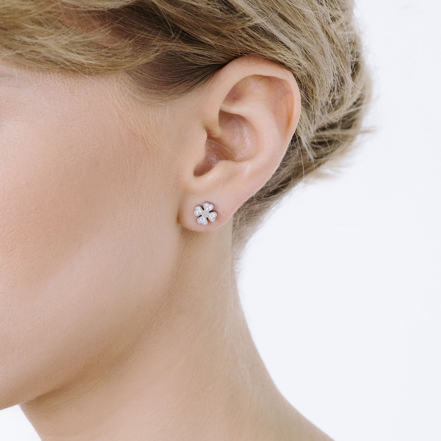 PENDIENTES DE ACERO PARA MUJER CON TRÉBOL DE CUATRO HOJAS Y CRISTALES