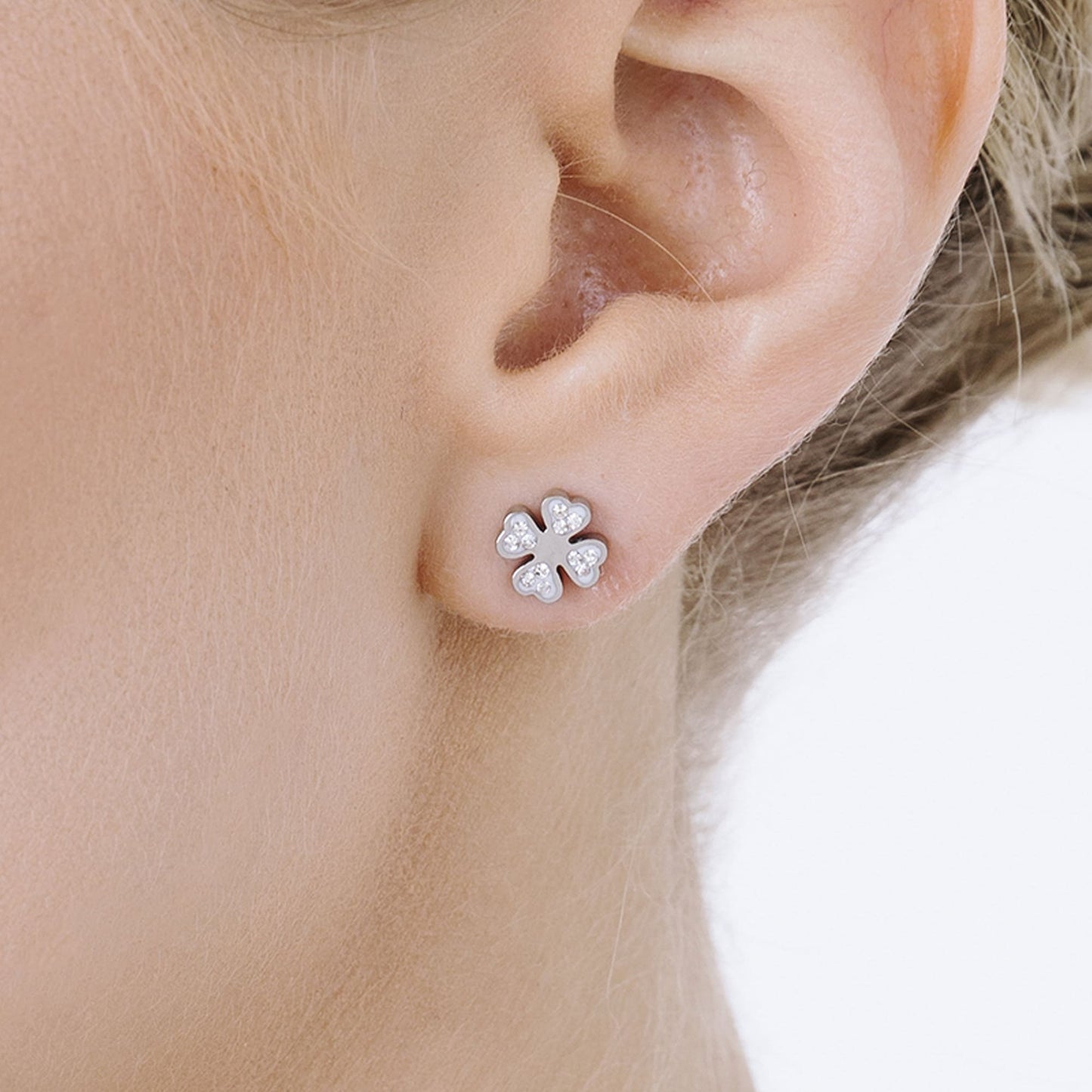 PENDIENTES DE ACERO PARA MUJER CON TRÉBOL DE CUATRO HOJAS Y CRISTALES