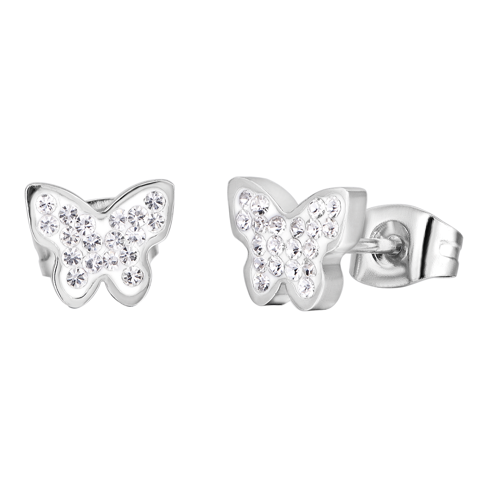 PENDIENTES DE ACERO PARA MUJER CON MARIPOSA Y CRISTALES