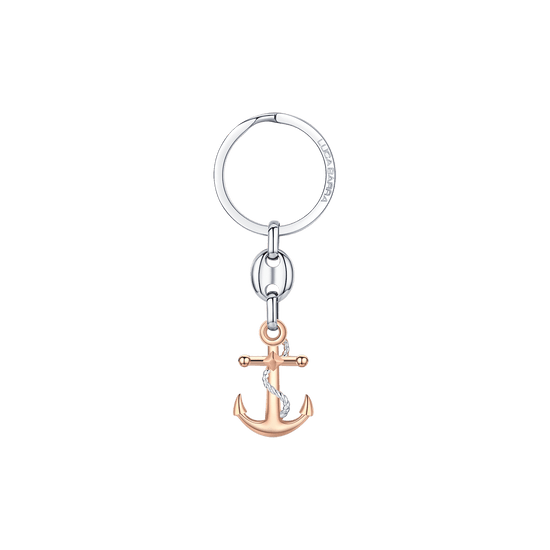 LLAVERO DE ACERO PARA HOMBRE CON ANCLA IP ROSE Y ELEMENTO DE ACERO