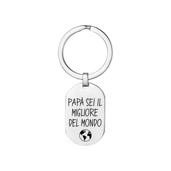 LLAVERO DE HOMBRE DE ACERO CON ESMALTE NEGRO "PAPI ERES EL MEJOR DEL MUNDO"