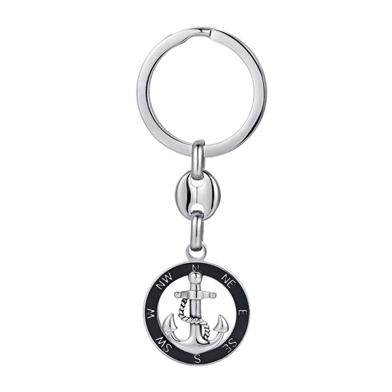 LLAVERO DE HOMBRE DE ACERO CON ANCLA ESMALTADA EN NEGRO