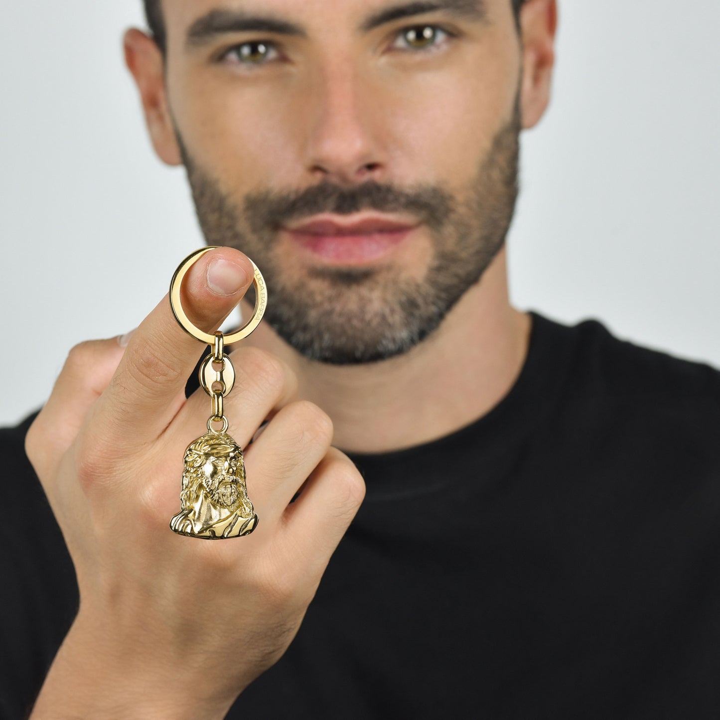 LLAVERO HOMBRE IP ORO ACERO HOLY FACE