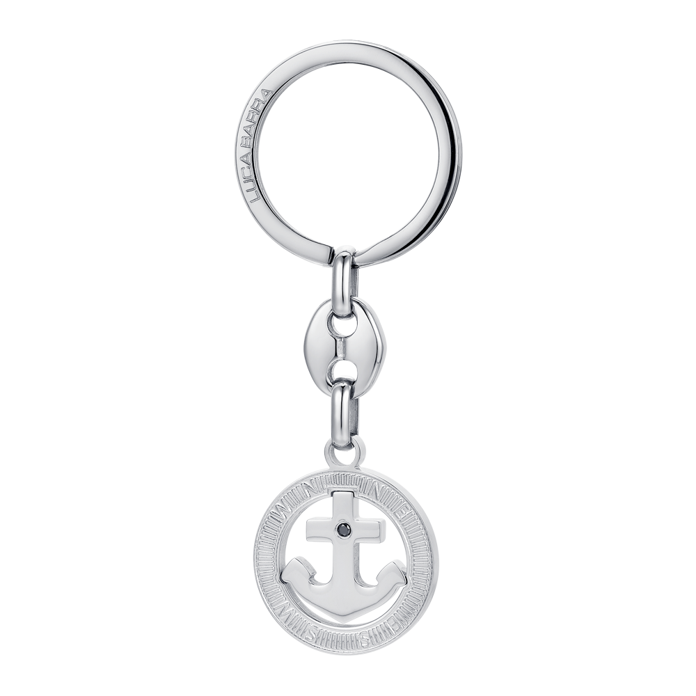 LLAVERO DE HOMBRE CON ANCLA DE ACERO Y CRISTAL NEGRO