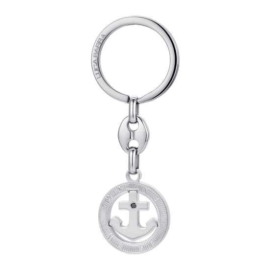 LLAVERO DE HOMBRE CON ANCLA DE ACERO Y CRISTAL NEGRO