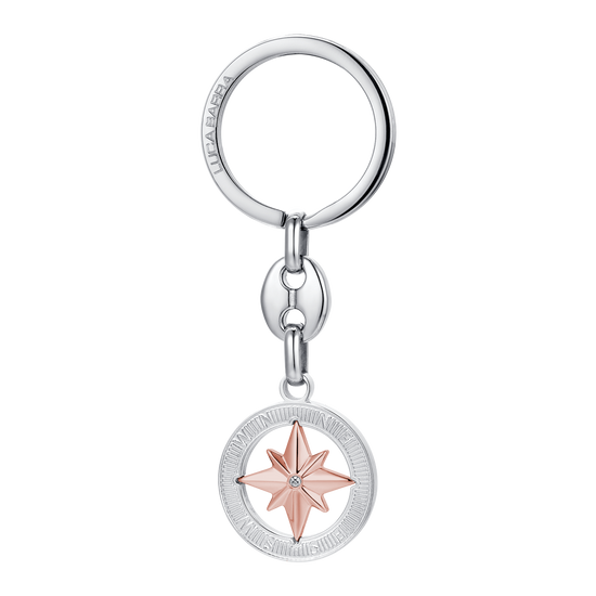 LLAVERO DE ACERO PARA HOMBRE CON ROSA DE LOS VIENTOS