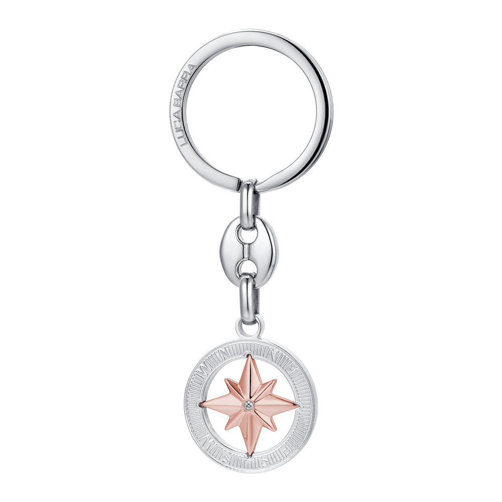 LLAVERO DE ACERO PARA HOMBRE CON ROSA DE LOS VIENTOS
