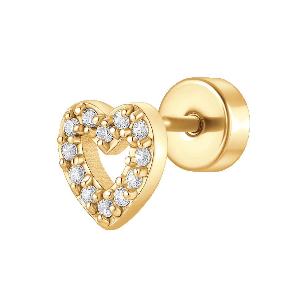 PIERCING ORECCHIO DONNA IN ACCIAIO FORMA CUORE CON ZIRCONI BIANCHI COLORE ORO