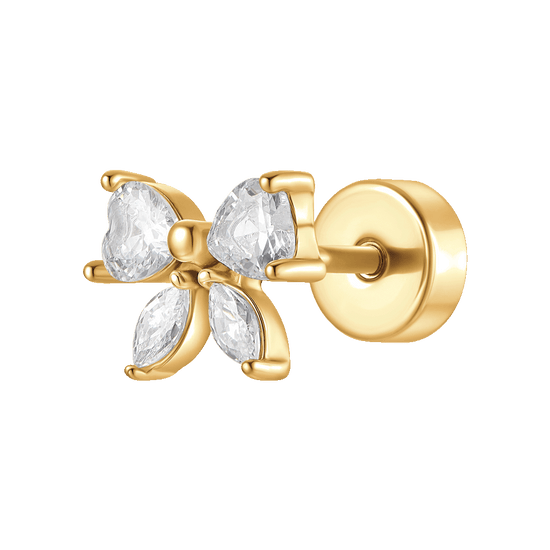 PIERCING ORECCHIO DONNA IN ACCIAIO  COLORE ORO FORMA FIOCCO CON ZIRCONI BIANCHI