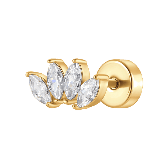 PIERCING ORECCHIO DONNA IN ACCIAIO COLORE ORO VENTAGLIO ZIRCONI BIANCHI