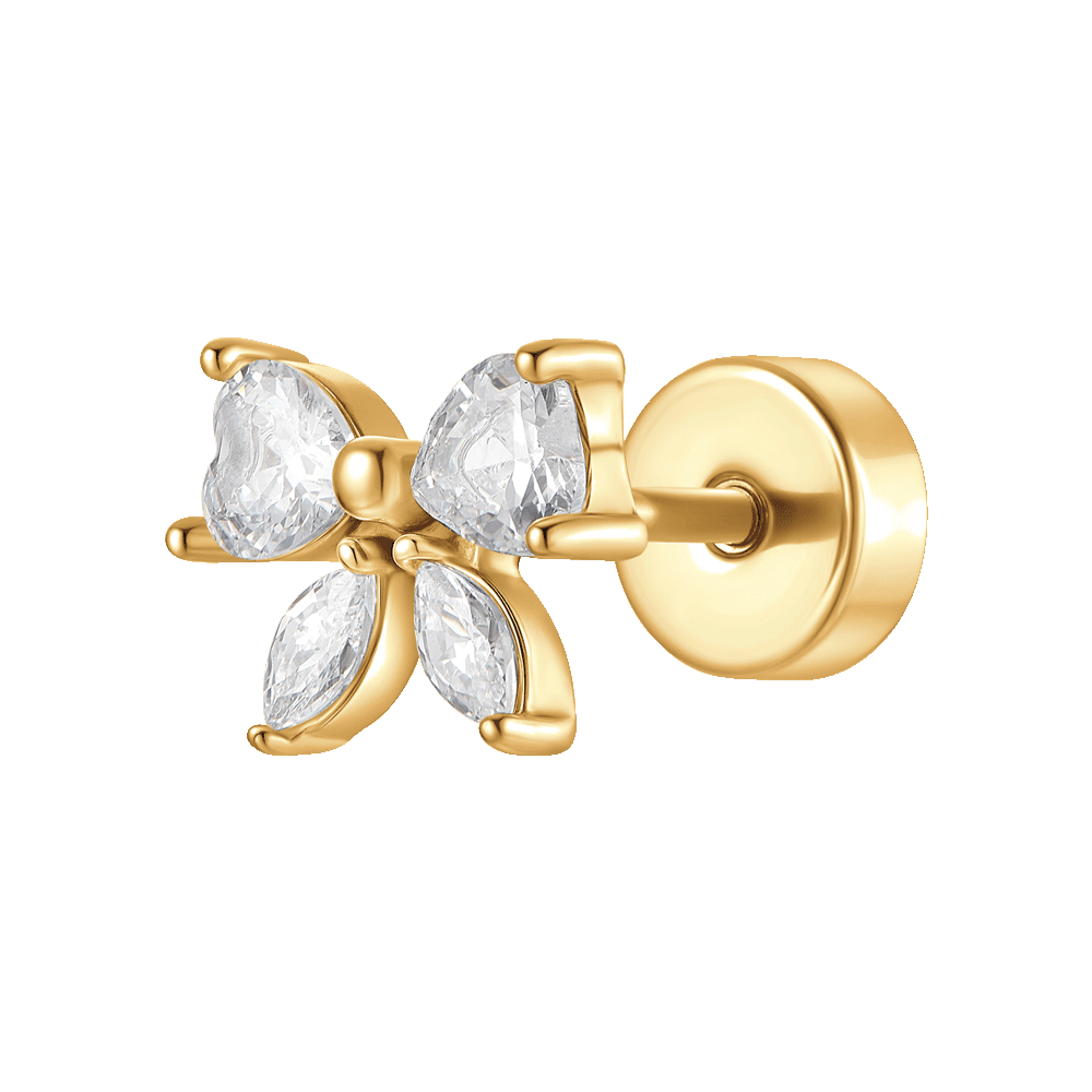 PIERCING ORECCHIO DONNA IN ACCIAIO COLORE ORO FARFALLA E ZIRCONI BIANCHI