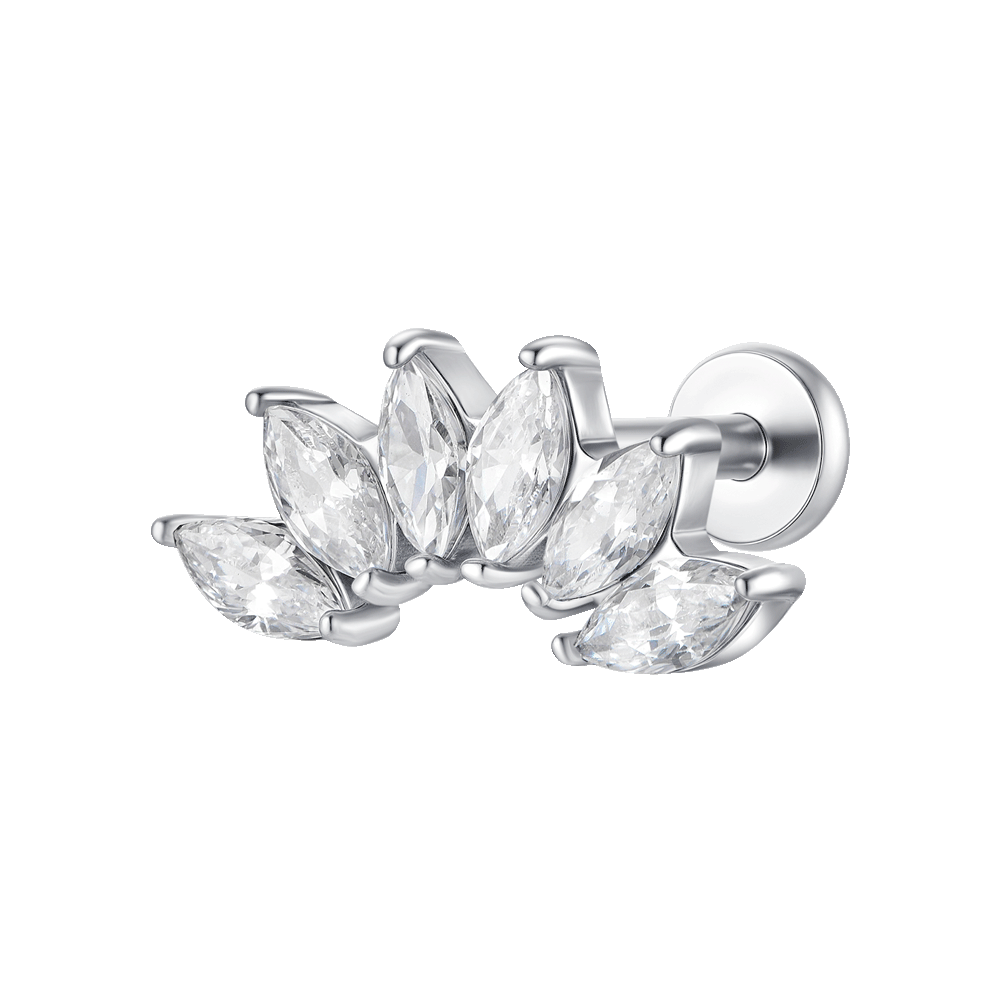 PIERCING ORECCHIO DONNA IN ACCIAIO VENTAGLIO ZIRCONI BIANCHI