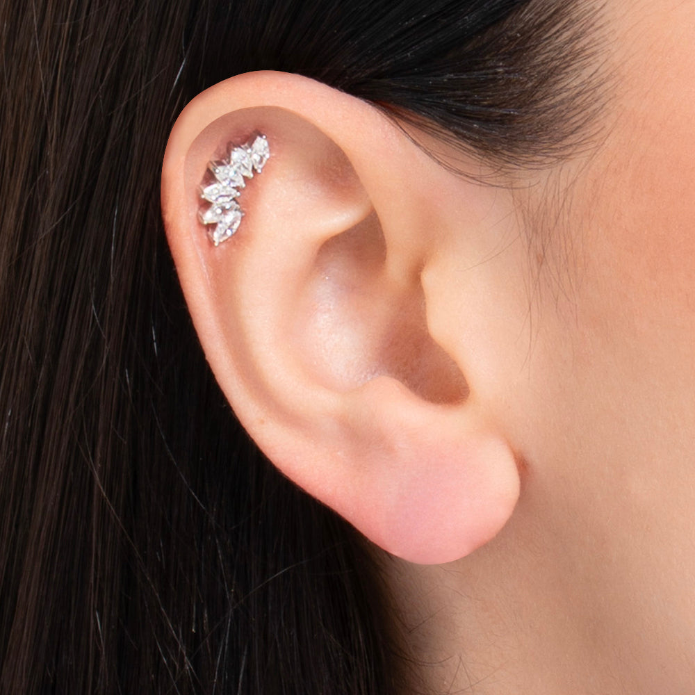 PIERCING ORECCHIO DONNA IN ACCIAIO VENTAGLIO ZIRCONI BIANCHI