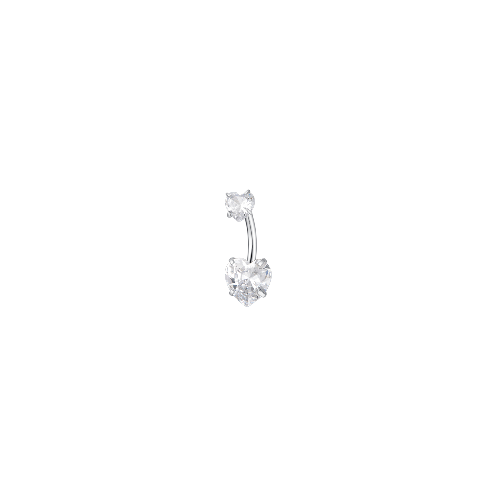 PIERCING OMBELICO DONNA IN ACCIAIO CON ZIRCONI BIANCHI TAGLIO CUORE