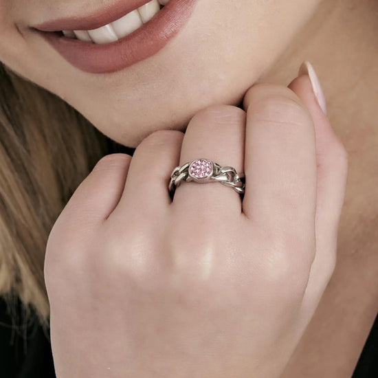 ANILLO DE ACERO CON CRISTALES ROSADOS Luca Barra